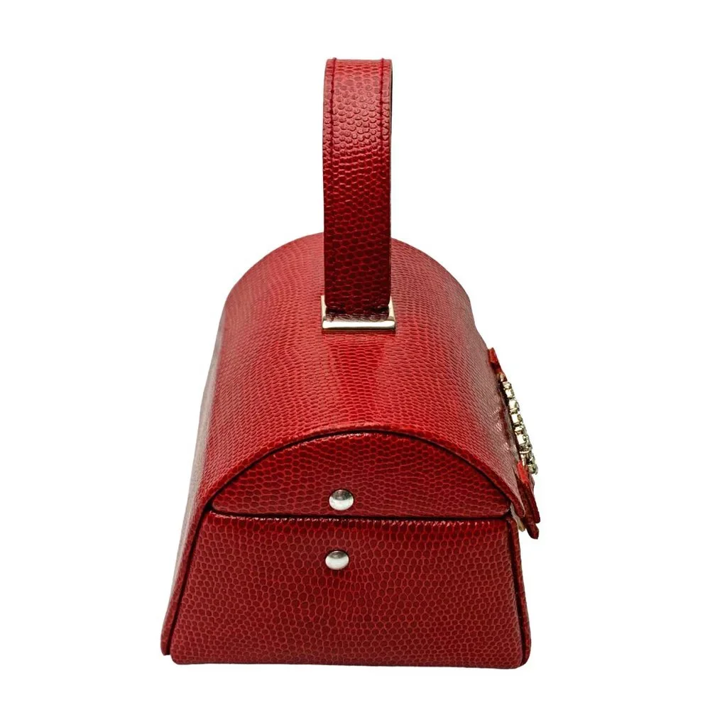 JEUN BANG  Embossed Faux Leather Rhinestone‎ Heart Accents Travel Jewelry Box
